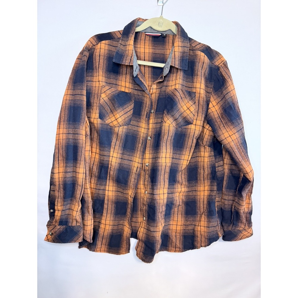 Unbranded Men's Lumberjack Long Sleeve Plaid Orange And Blue 2 Pockets Sz L